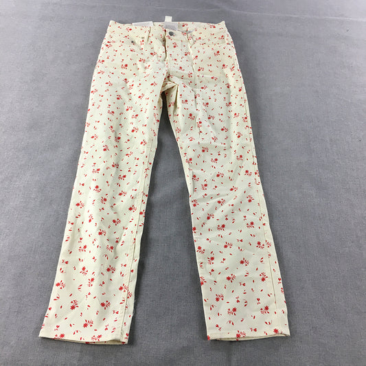 H&M Womens Skinny Jeans Size 12 White Red Floral Stretch Denim