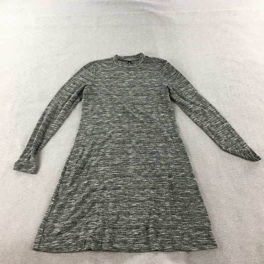 Miss Shop Womens Jumper Dress Size 8 Grey Knit Long Sleeve Mini