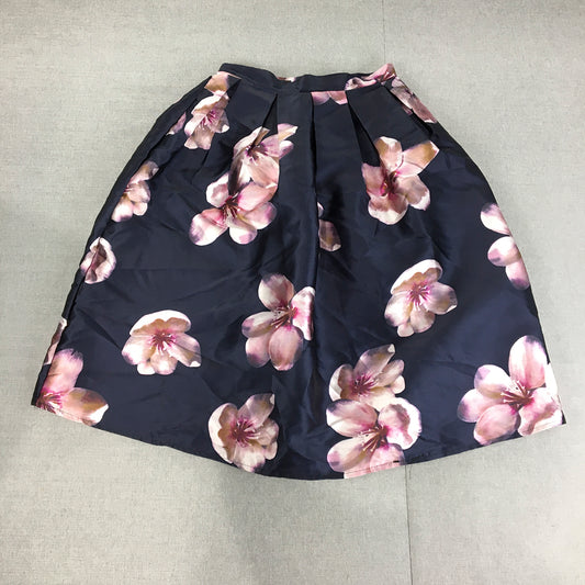 Chic Wish Womens A-Line Skirt Size S Navy Blue Floral Pleated