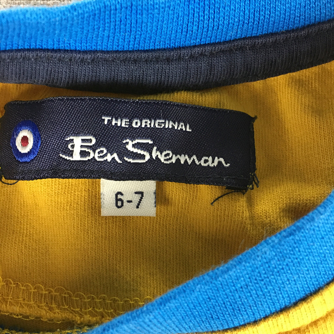 Ben Sherman Kids Boys T-Shirt Size 6 - 7 Years Yellow Big Logo Short Sleeve