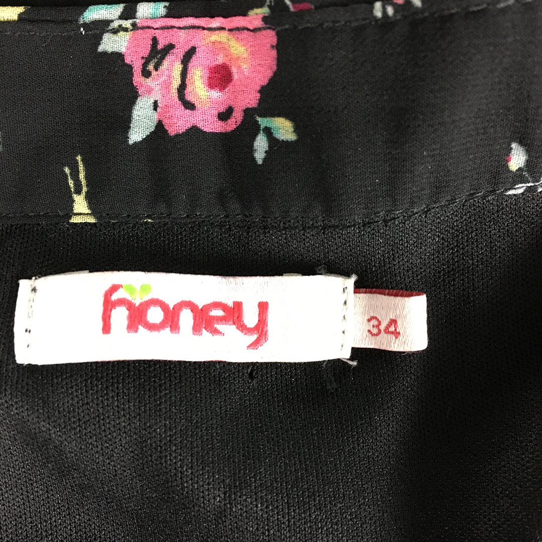 Honey Womens Skirt Size 34 (AU 12 - 14) Black Pink Floral A-Line