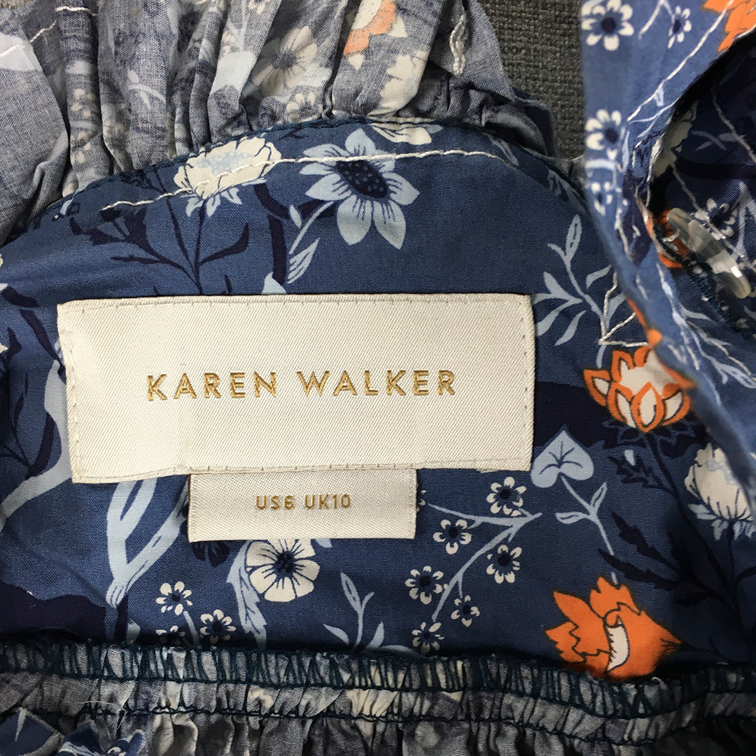 Karen Walker Womens Mini Dress Size 10 Blue Floral A-Line Sleeveless