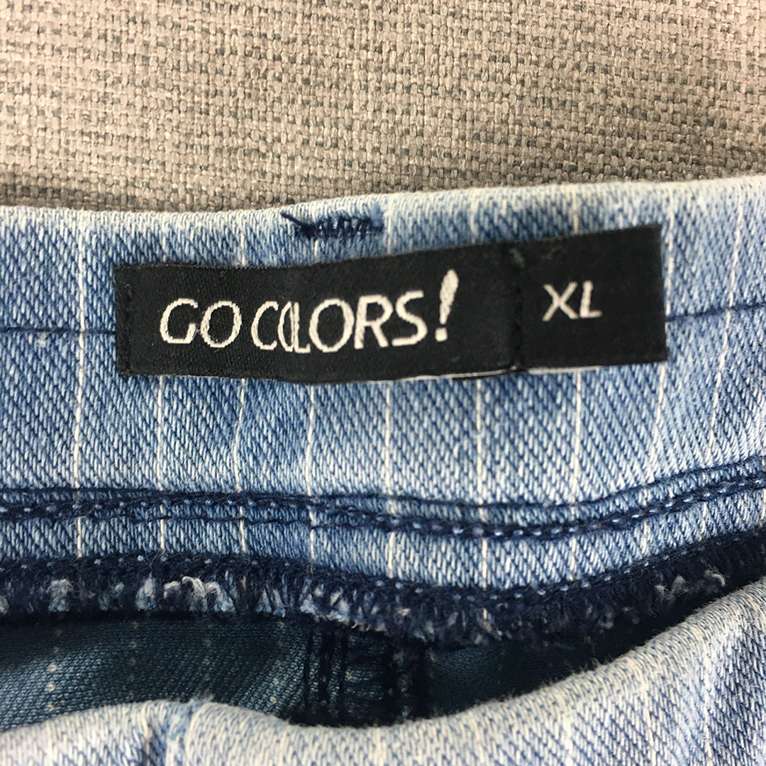 Go Colors Womens Jeans Size XL (W33 x L28) Blue Skinny Stretch Denim Striped