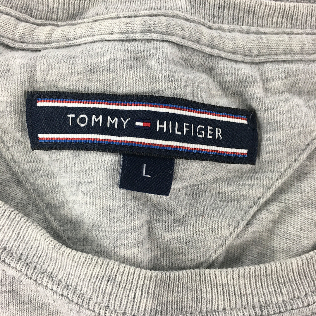 Tommy Hilfiger Mens T-Shirt Size L Grey Logo Crew Neck Short Sleeve Tee