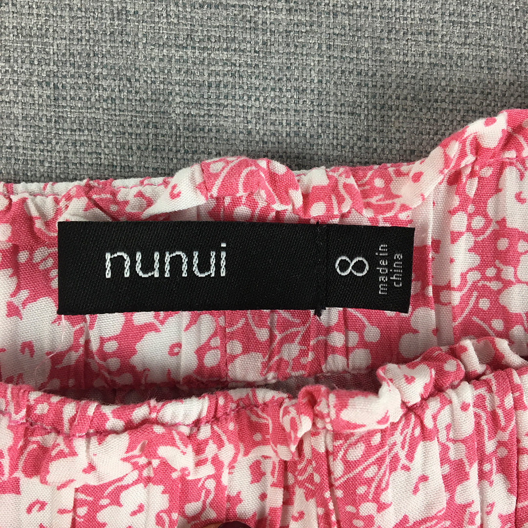 Nunui Womens Shorts Size 8 Pink Floral Elastic Waist Pockets