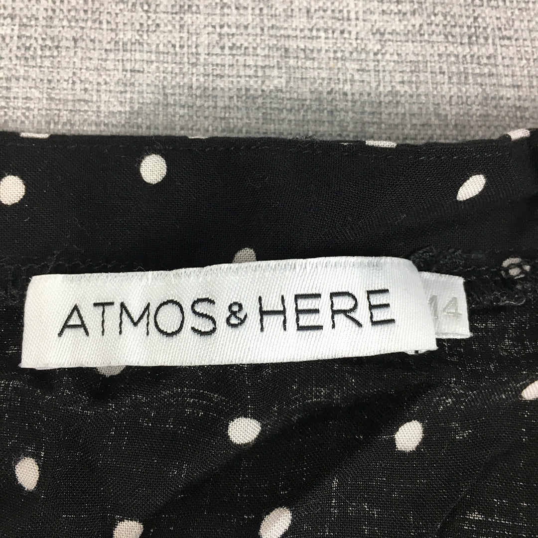 Atmos & Here Womens Maxi Skirt Size 14 Black Elastic Waist Polka Dot