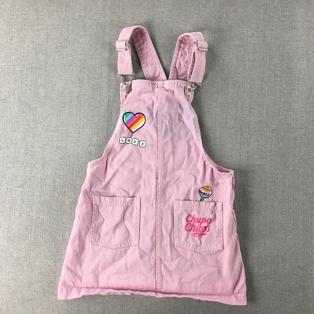 Chupa Chups Kids Girls Overalls Top Size 5 Pink Denim Suspenders Pockets