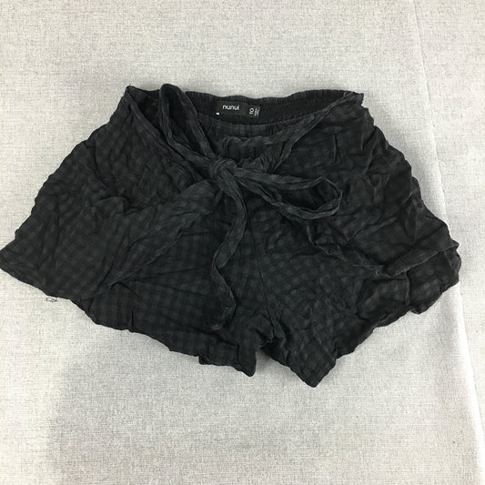 Nunui Womens Shorts Size 10 Black Checkered Elastic Waist