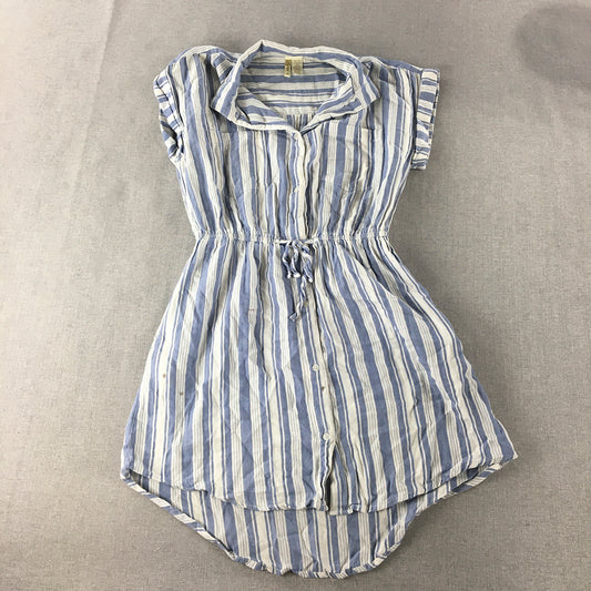 Japna Womens Shirt Dress Size M Blue White Striped Mini Fit Flare Drawstring