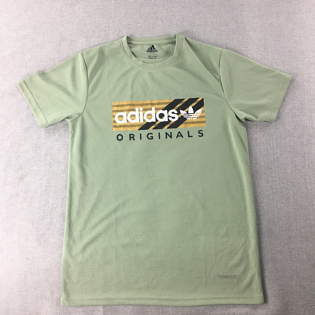 Adidas Mens T-Shirt Size L Slim Fit Green Trefoil Logo Crew Neck Short Sleeve