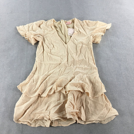 NEW Showpo Bahama Baby Dress Size 6 AU Cream Beige Mini A-Line Frilled