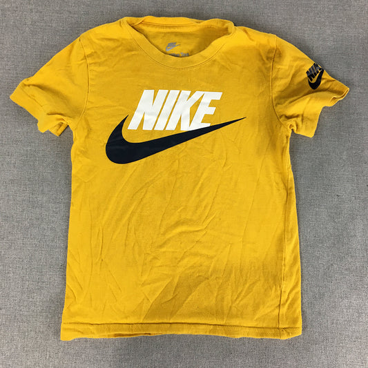 Nike Kids Boys T-Shirt Size S (4 - 5 Years) Yellow Big Swoosh Logo Top