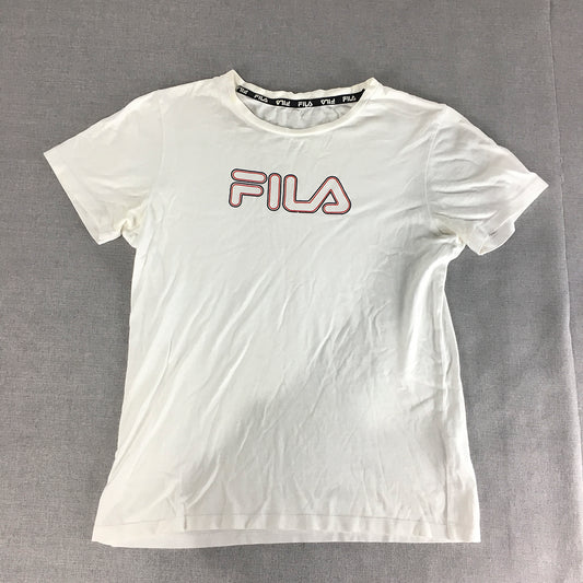 FILA Womens T-Shirt Size M White Logo Short Sleeve Crew Neck Top