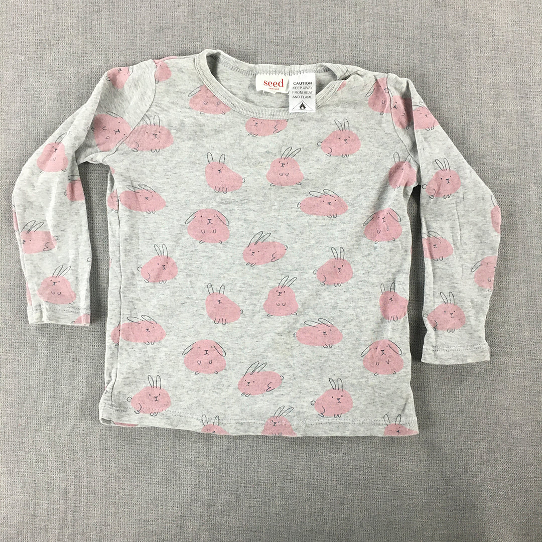 Seed Heritage Kids Girls Top Size 3 Toddler Grey Pink Bunny Rabbit Long Sleeve