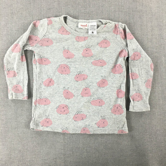 Seed Heritage Kids Girls Top Size 3 Toddler Grey Pink Bunny Rabbit Long Sleeve