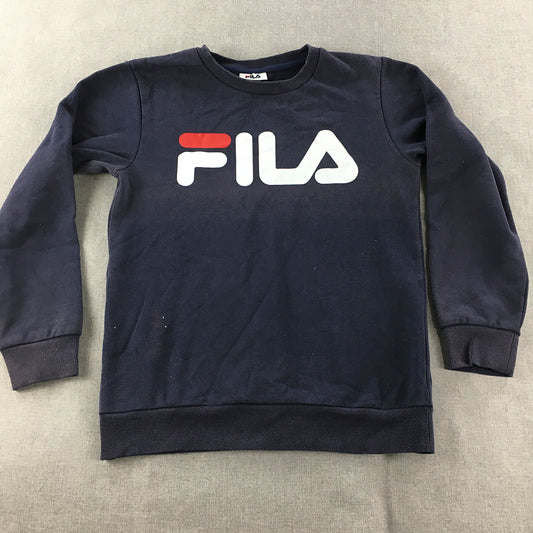 FILA Kids Boys Sweater Size 12 Navy Blue Big Logo Crew Neck Pullover Jumper