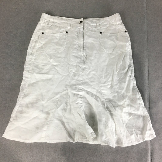 Regatta Womens Linen Midi Skirt Size 14 White Pockets A-Line