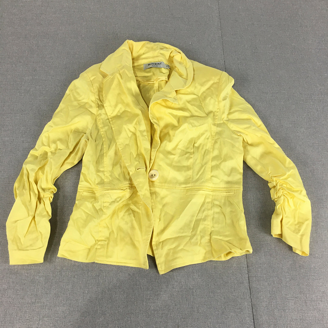 Blockout Womens Blazer Jacket Size 12 Yellow Collared Button Coat