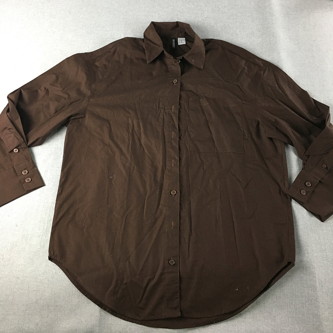 H&M Mens Shirt Size XXS Brown Long Sleeve Button-Up Collared