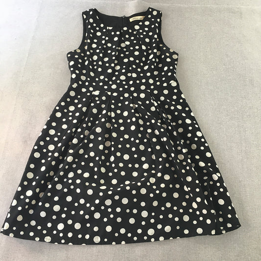 Miracle Womens A-Line Dress Size 12 Black Mini Polka Dot Pleated Sleeveless