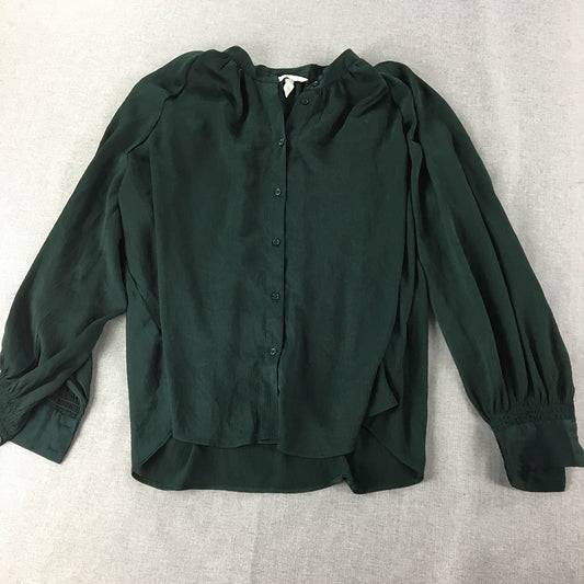 H&M Womens Shirt Size 18 Dark Forest Green Button-Up Long Sleeve Top