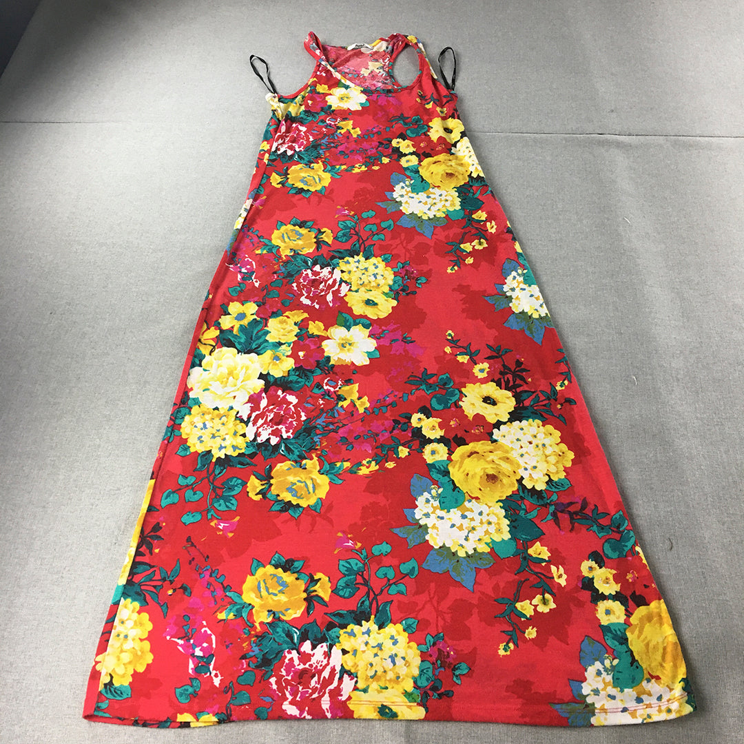 Papaya Womens Maxi Dress Size L Red Floral Sleeveless A-Line