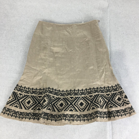 Your Sixth Sense By C&A Womens 100% Linen Skirt Size M Brown Aztec A-Line