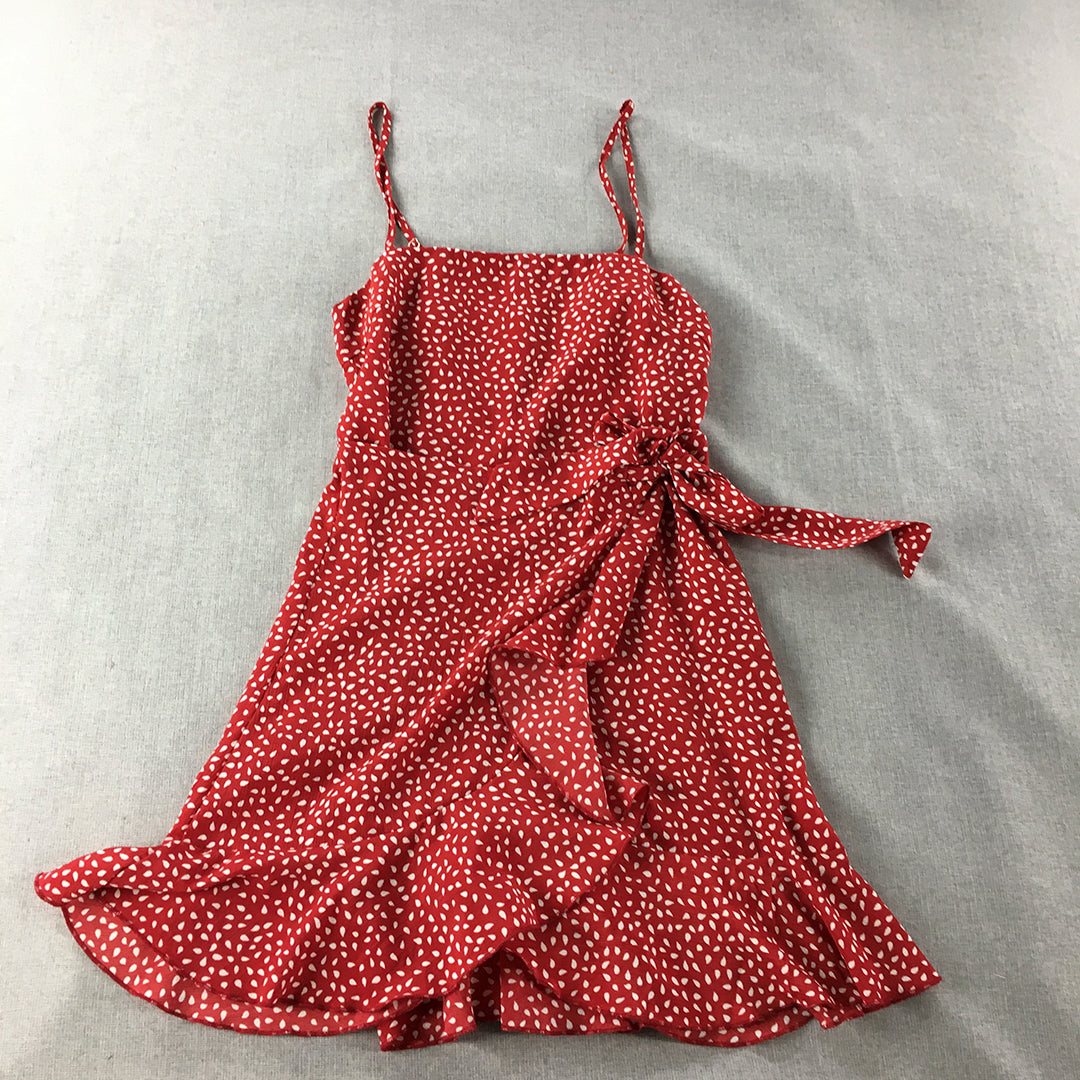 Blossom Womens Wrap Dress Size 8 Red Dot Mini Spaghetti Strap