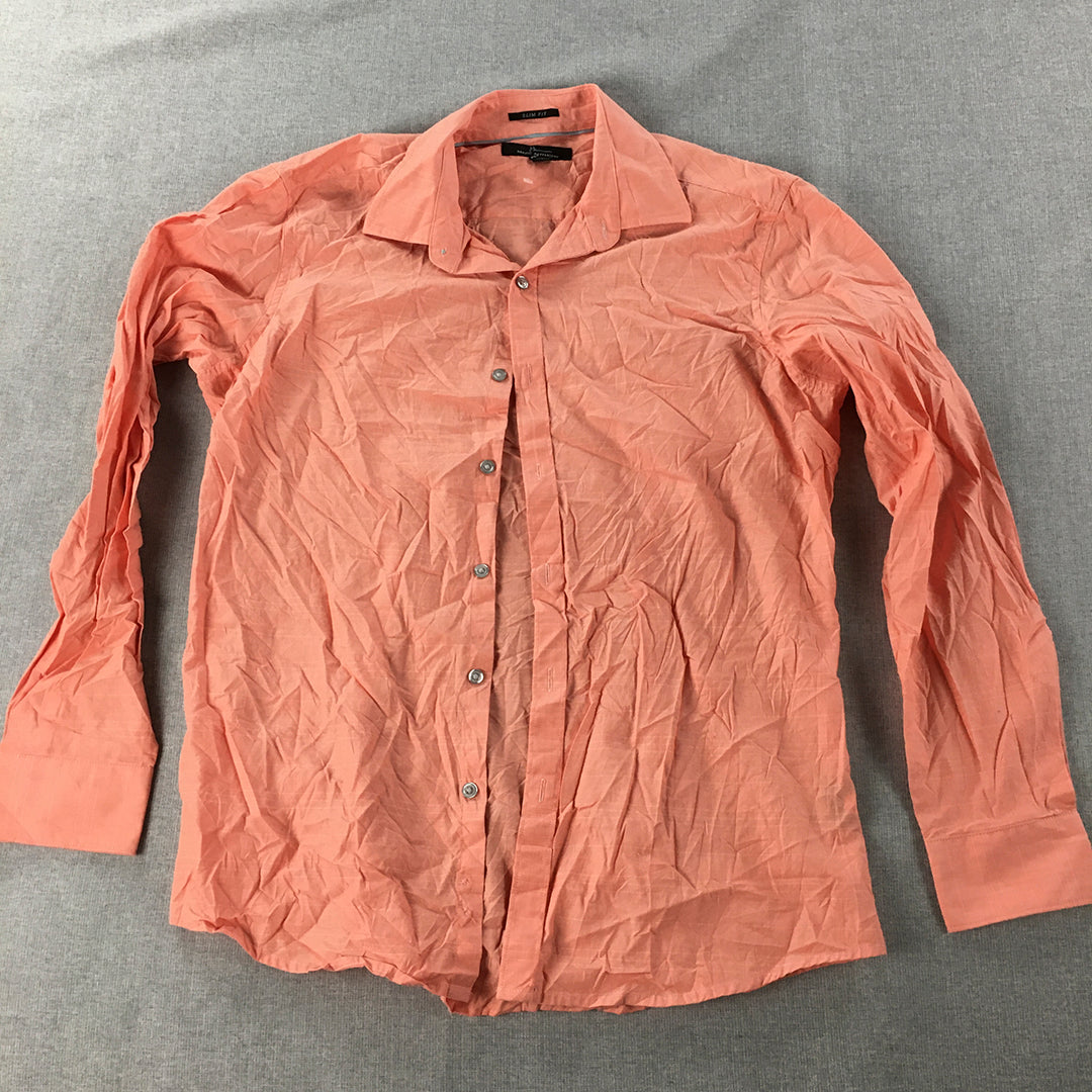 Marc Anthony Mens Shirt Size M Salmon Pink Long Sleeve Button-Up