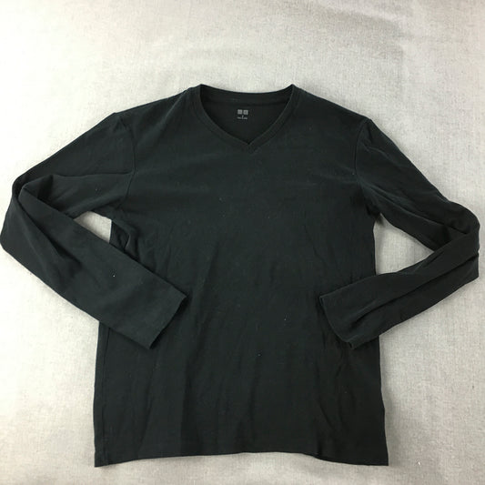 Uniqlo Womens Shirt Size S Black V-Neck Long Sleeve Pullover Top