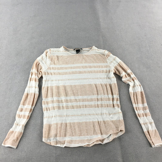 H&M Womens Knit Top Size XS Pink White Striped Long Sleeve Pullover Shirt