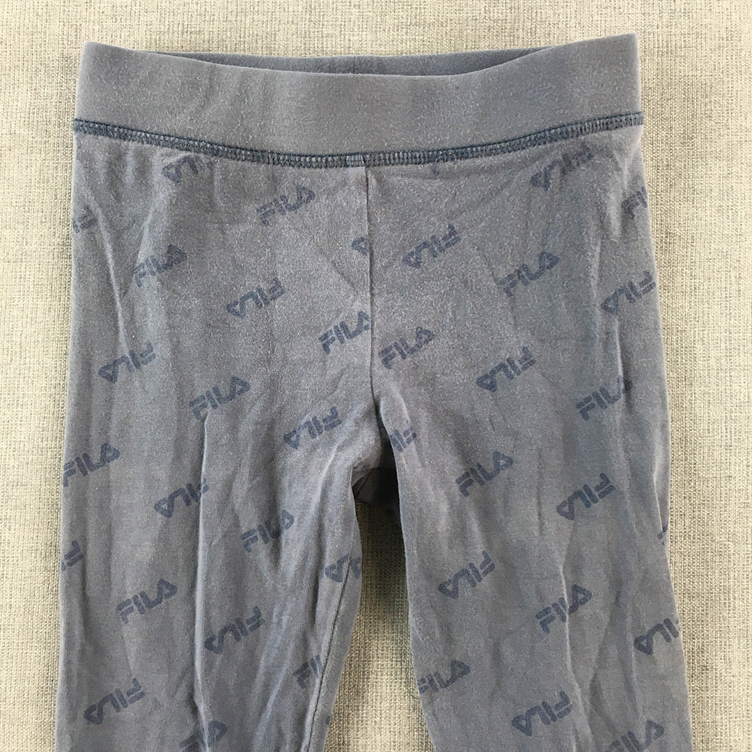 FILA Kids Girls Leggings Size 4 Blue Logo Pattern Stretch Fabric Pants