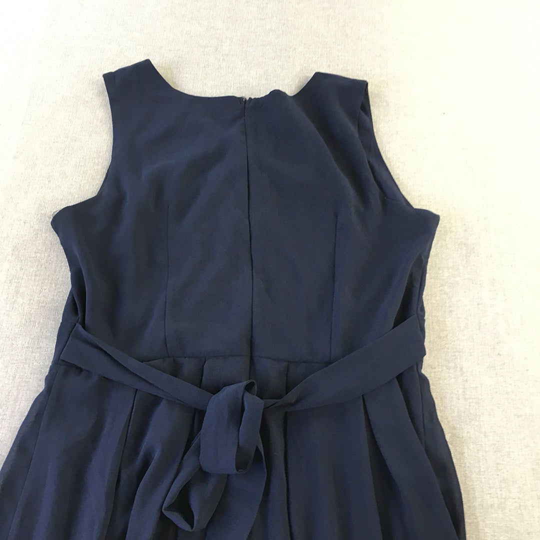 Caroline Morgan Womens Mini Dress Size 14 Navy Blue Pleated A-Line Sleeveless