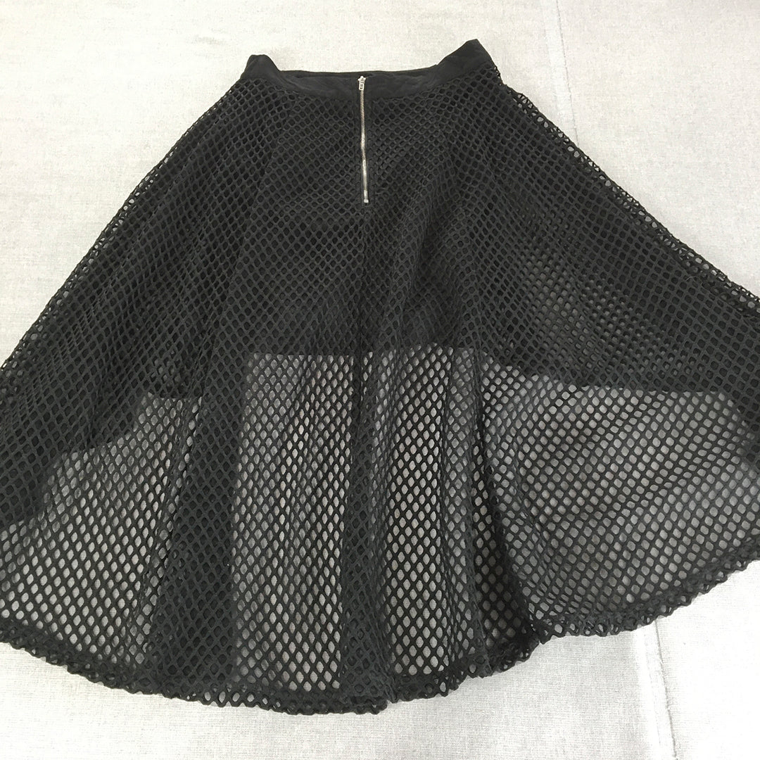 Ally Womens A-Line Skirt Size 8 Black Mesh