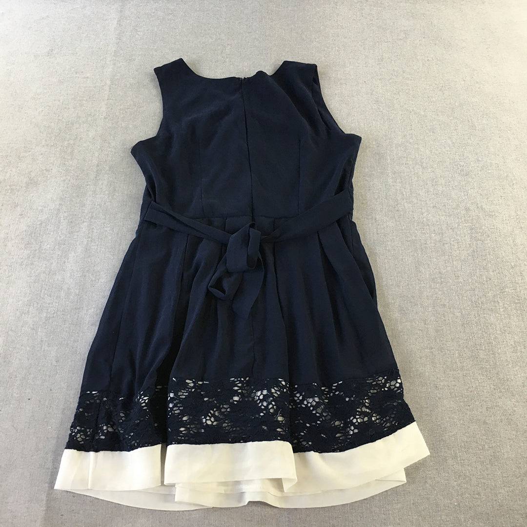 Caroline Morgan Womens Mini Dress Size 14 Navy Blue Pleated A-Line Sleeveless