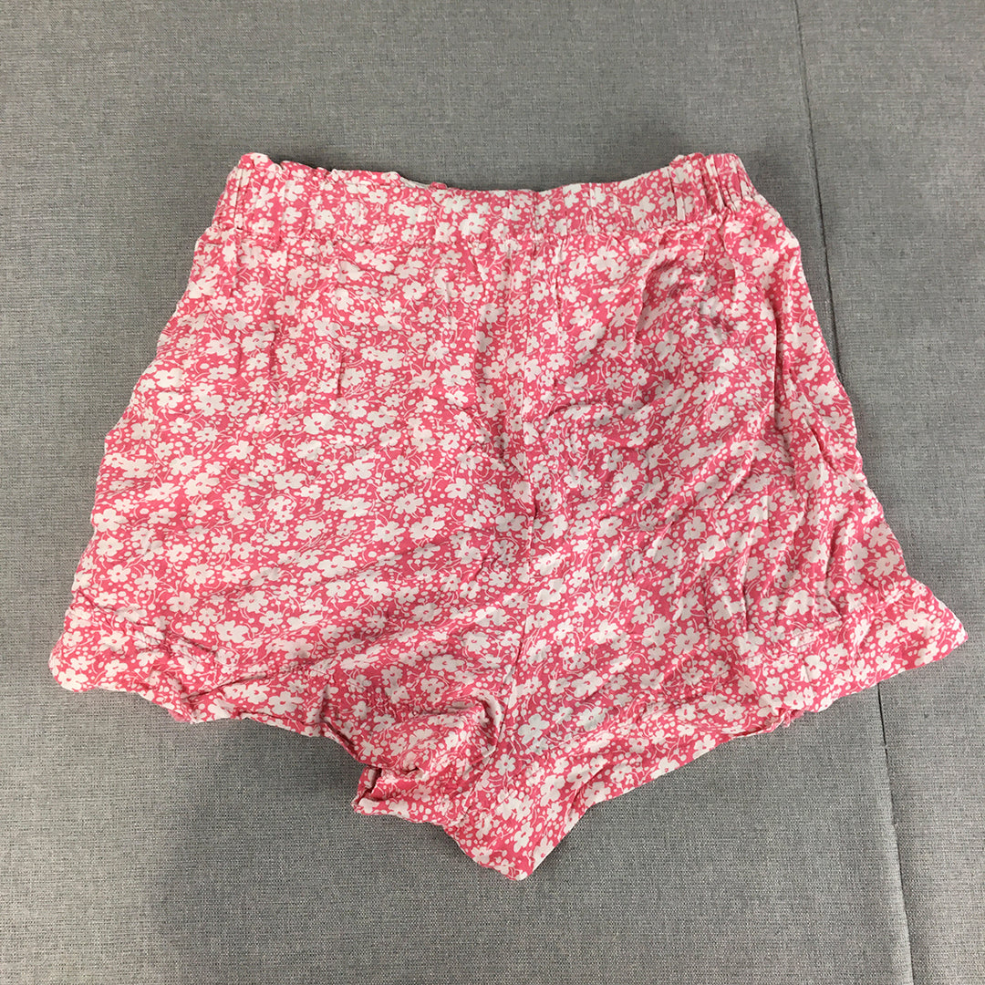 Nunui Womens Shorts Size 8 Pink Floral Elastic Waist Pockets