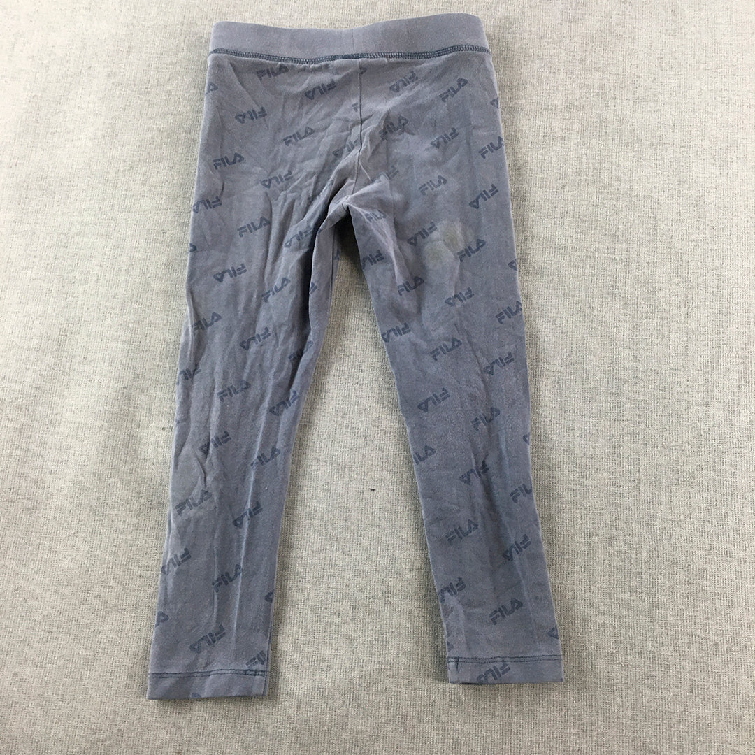 FILA Kids Girls Leggings Size 4 Blue Logo Pattern Stretch Fabric Pants