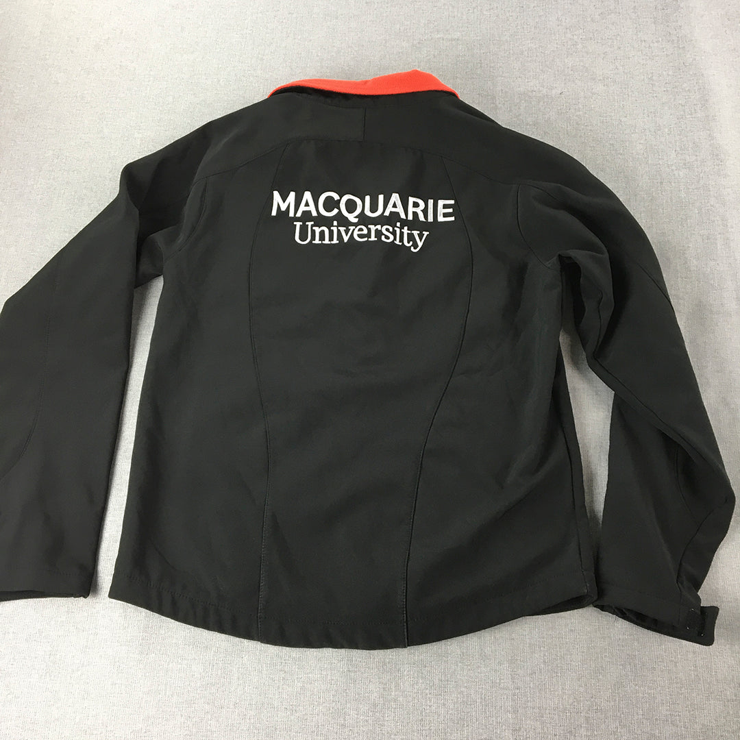 Macquarie University Womens Jacket Size 8 Black Softshell Zip-Up Windbreaker