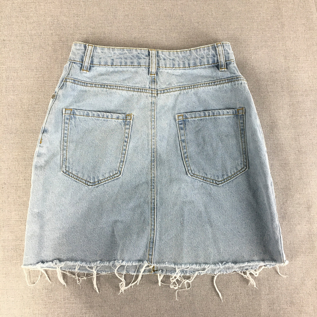 Miss Shop Womens Denim Mini Skirt Size 6 Light Blue Raw Hem Pockets