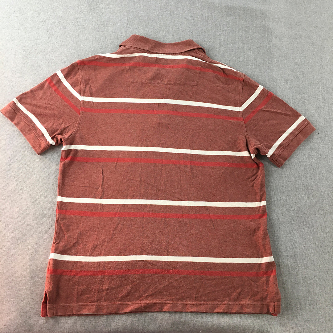 Sportscraft Mens Polo Shirt Size M Rust Red Striped Collared Rugby