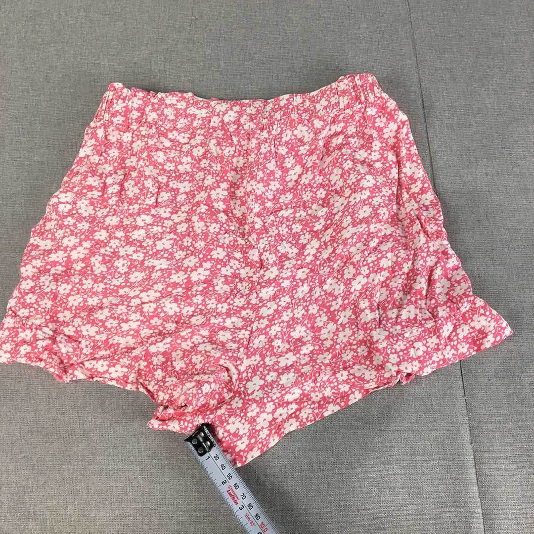 Nunui Womens Shorts Size 8 Pink Floral Elastic Waist Pockets