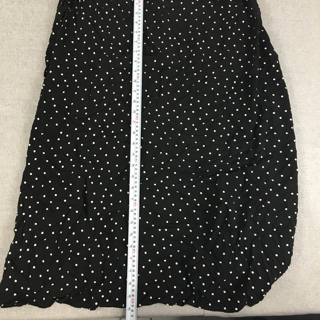 Atmos & Here Womens Maxi Skirt Size 14 Black Elastic Waist Polka Dot