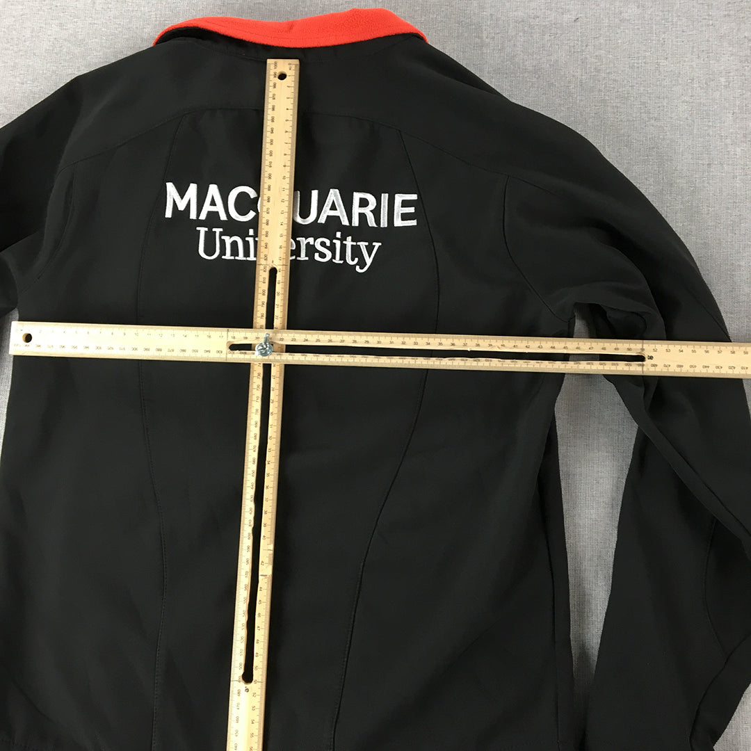 Macquarie University Womens Jacket Size 8 Black Softshell Zip-Up Windbreaker