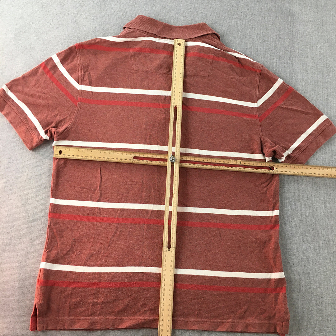 Sportscraft Mens Polo Shirt Size M Rust Red Striped Collared Rugby