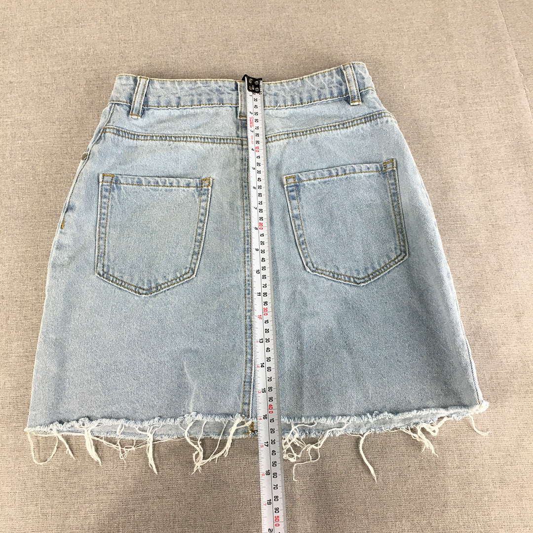 Miss Shop Womens Denim Mini Skirt Size 6 Light Blue Raw Hem Pockets