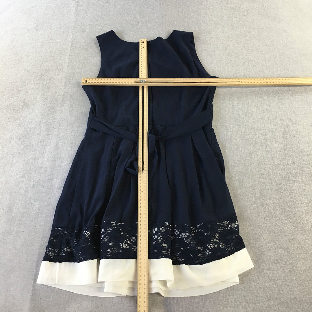 Caroline Morgan Womens Mini Dress Size 14 Navy Blue Pleated A-Line Sleeveless