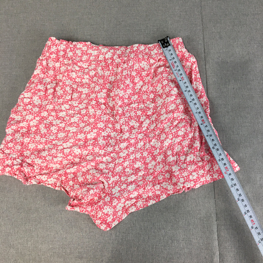 Nunui Womens Shorts Size 8 Pink Floral Elastic Waist Pockets