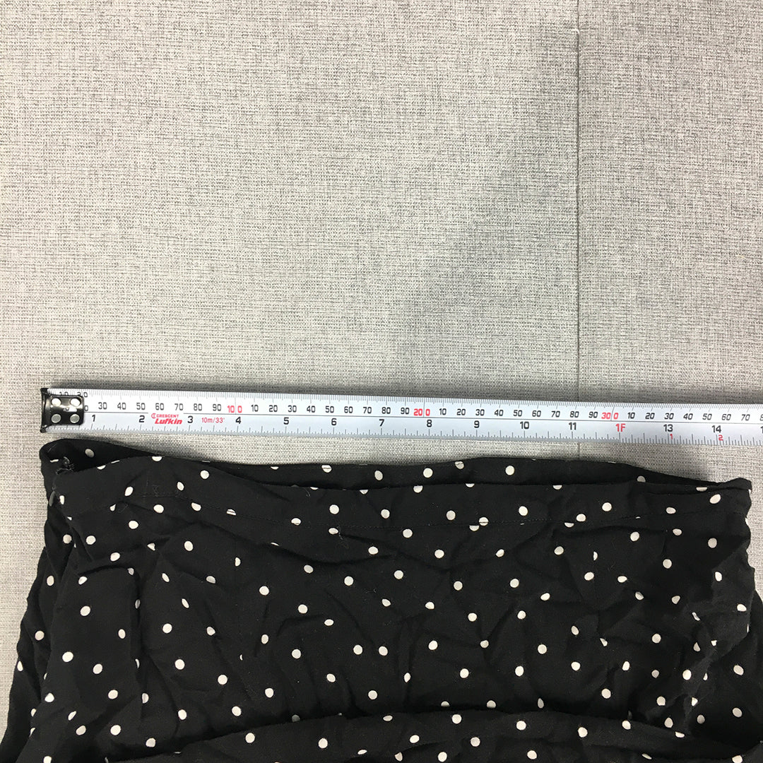 Atmos & Here Womens Maxi Skirt Size 14 Black Elastic Waist Polka Dot