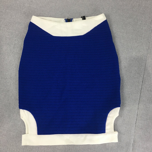 Fresh Soul Womens Pencil Skirt Size 6 Blue White Knit Straight