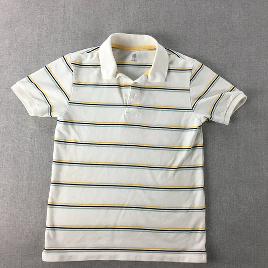 Uniqlo Kids Boys Polo Shirt Size 9 - 10 Years White Striped Collared Rugby